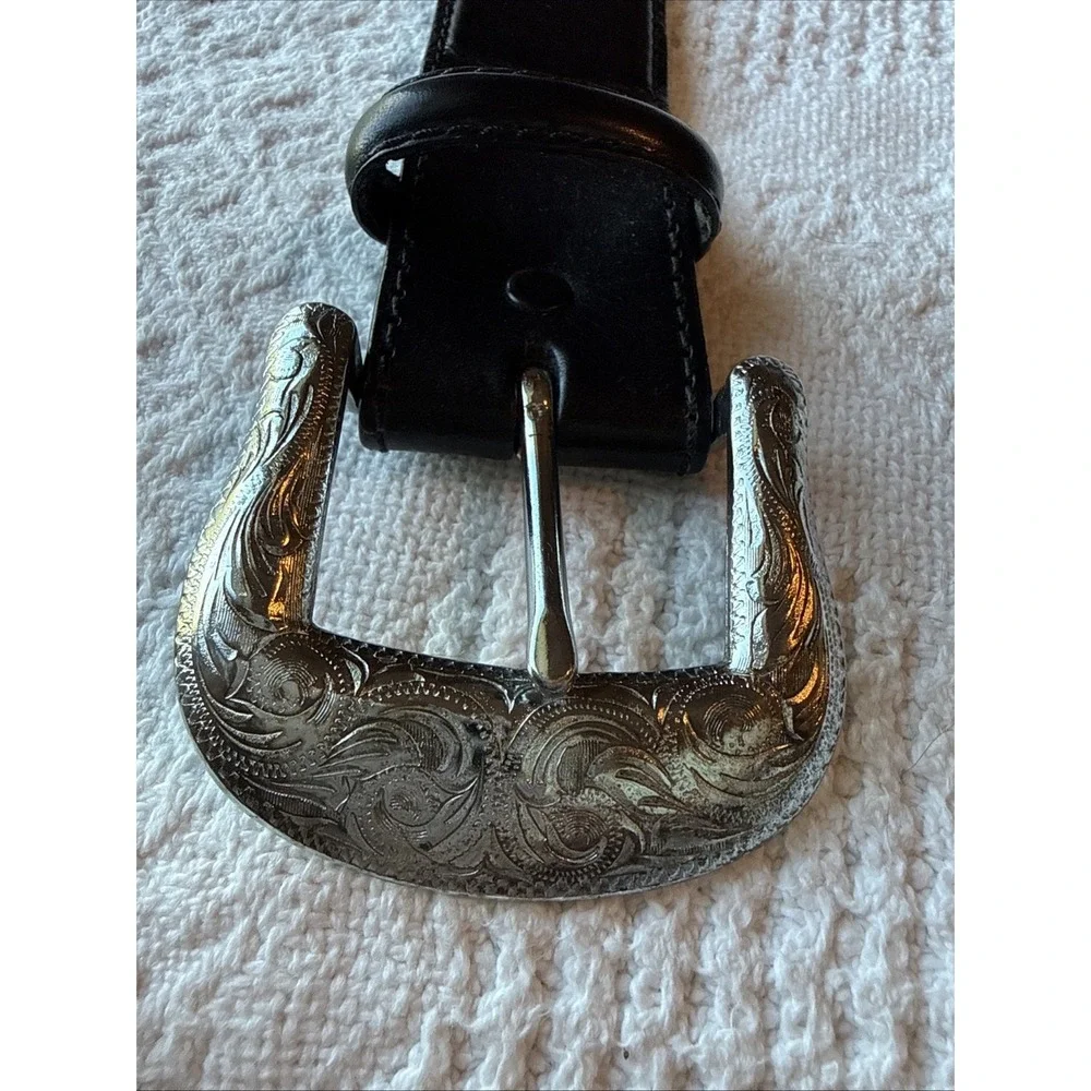 VTG Tony Lama Western Belt Mens 34 Black Leather Concho Whipstitch Rodeo